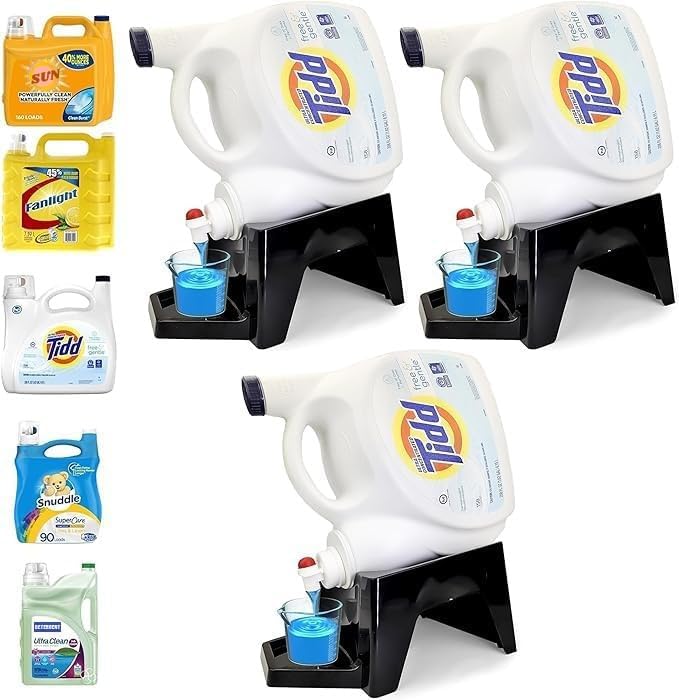 Skywin Laundry Detergent Holder Organizer with Tray and Black Strap - 3 Pack Soap Cup Storage Tray for Laundry Room Organization - Image 1