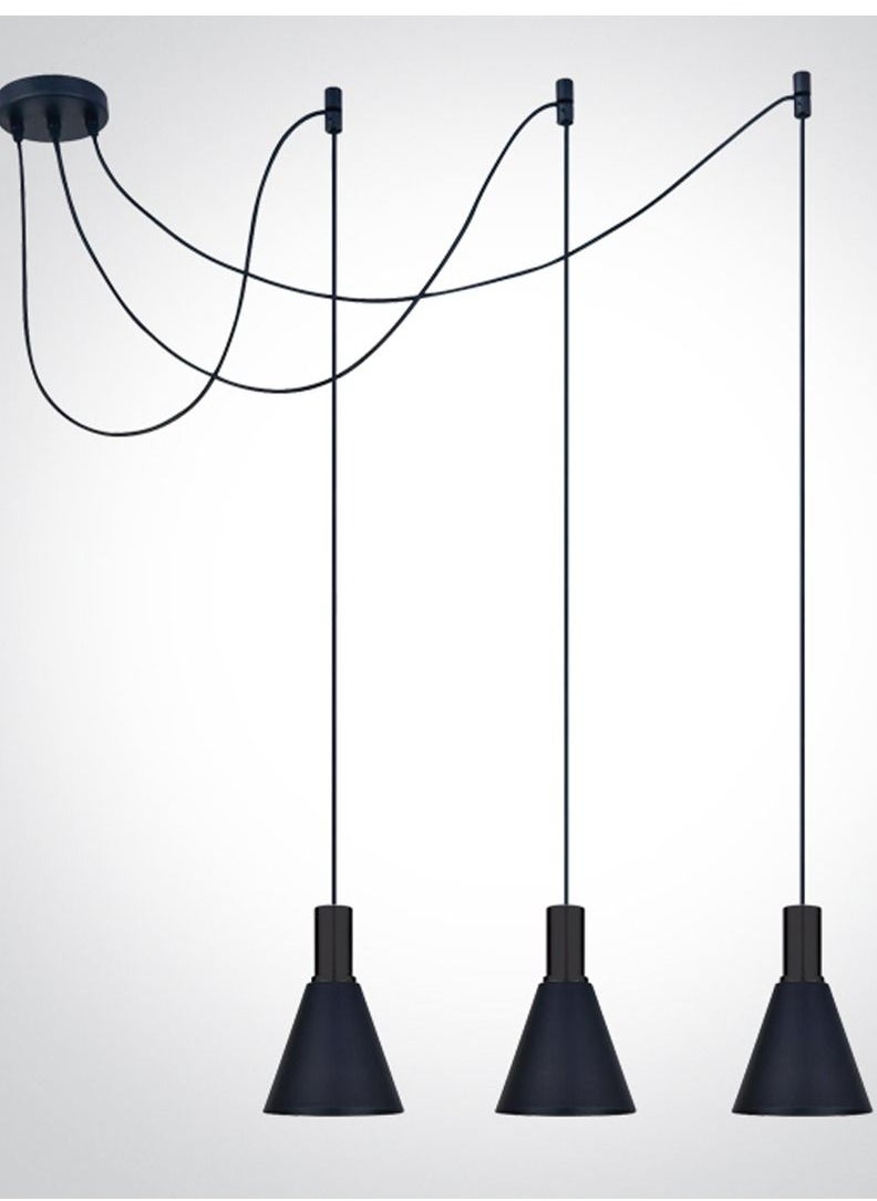 Generic Suspension Light,Dining Table Suspension,Bar Light,Kitchen Suspension,Led Pendant,Module of Three Suspended Conical Shape Lights,Circular,E27 Socket,Black Finish,Cable Height Adjustable Up to 2m  - Image 1