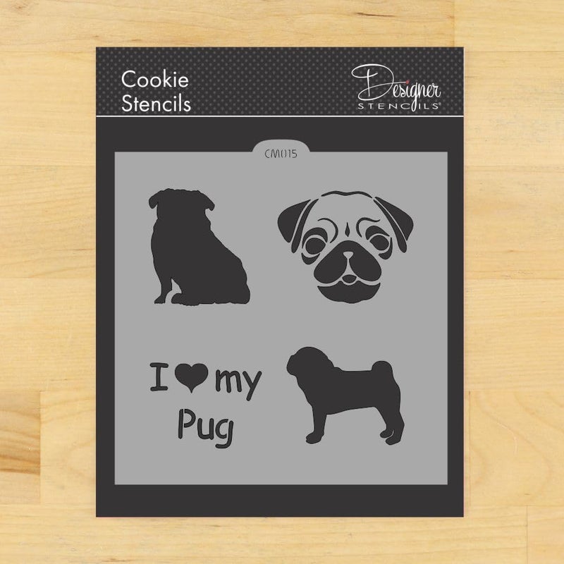 Designer Stencils I Love My Pug Cookie and Craft Stencil by Designer Stencils - Image 2