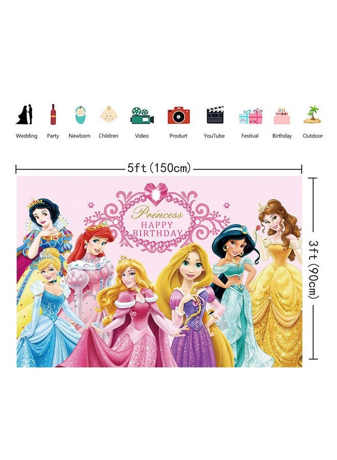 Princess Backdrop Pink Baby Shower Backdrop For Girl 1St Birthday Photography Background Princess Birthday Party Supplies Table Decoration Banner Customized Backdrops (5X3Ft)