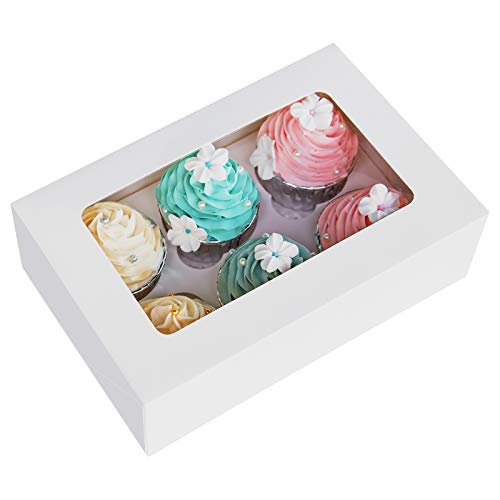 ONE MORE Cupcake Boxes with Inserts 6 Holders95x63x3inch Large White Standard Bakery Boxes with Window Food Grade Cake Carrier Container for MuffinsGift Treat Box BulkPack of 15