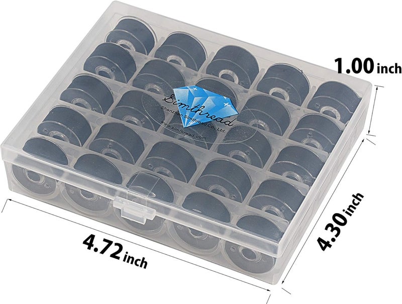 simthread 25pcs Black Prewound Bobbin Thread Size A Class 15 (SA156) 60WT with Clear Storage Plastic Case Box 70D/2 for Brother Embroidery Thread Sewing Thread Machine DIY - Image 2