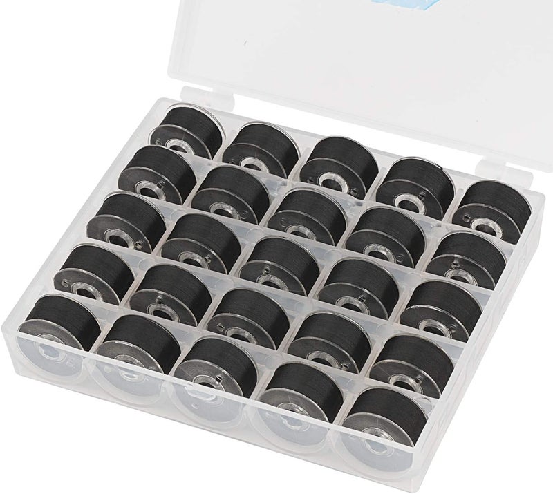 simthread 25pcs Black Prewound Bobbin Thread Size A Class 15 (SA156) 60WT with Clear Storage Plastic Case Box 70D/2 for Brother Embroidery Thread Sewing Thread Machine DIY - Image 1