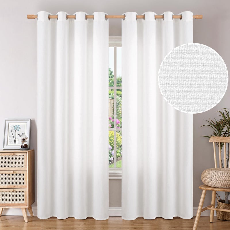 BGment Pure White Curtains 84 Inches Long for Living Room Flax Linen Curtains Burlap Textured Thick Light Filtering Privacy Grommet Window Curtain Drapes for Bedroom 2 Panels 52 x 84 Inch