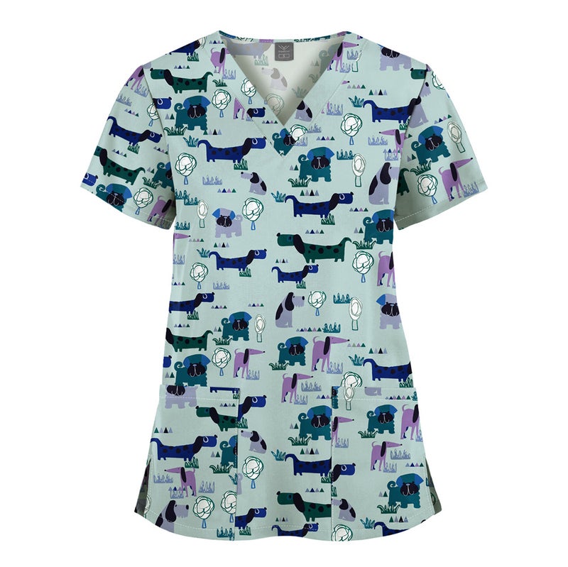 Elastic Christmas Pattern Comfortable Plus Size Cartoon Nurses' Clothing Printed Dental Dentist Work Clothes - Image 1