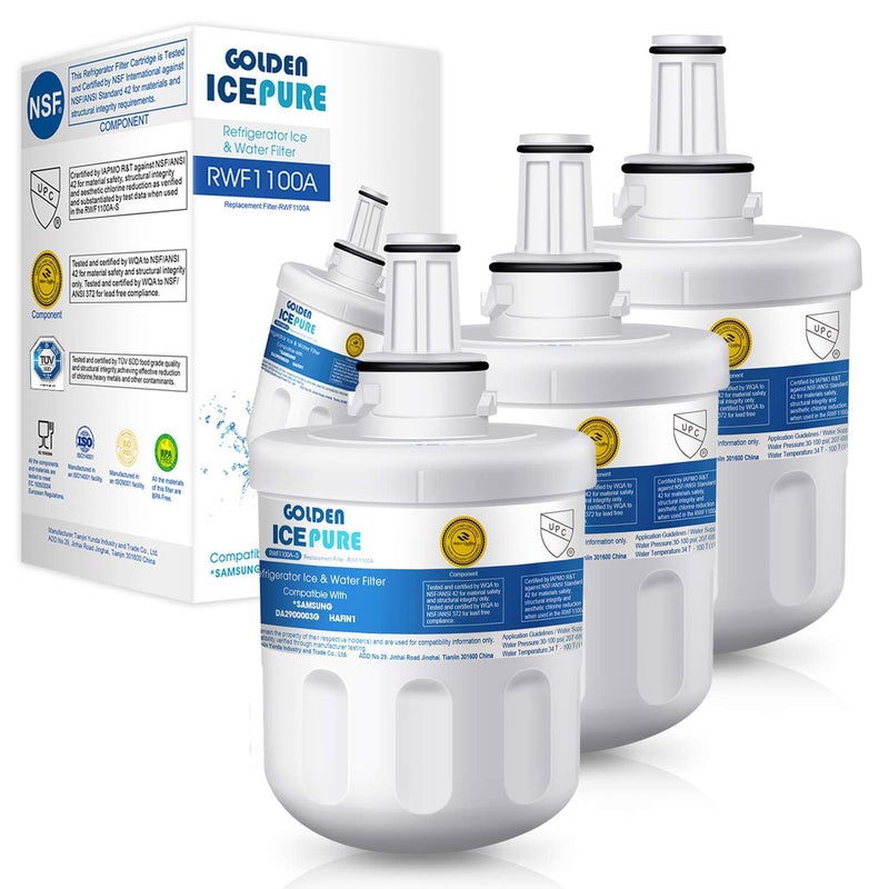 GOLDEN ICEPURE Refrigerator Water Filter Compatible with DA2900003F DA2900003G Aqua Pure Plus Hafin DA2900003B DA2900003A DA9706317A RFC1100A 3 Pieces RWF1100A Invoice Available