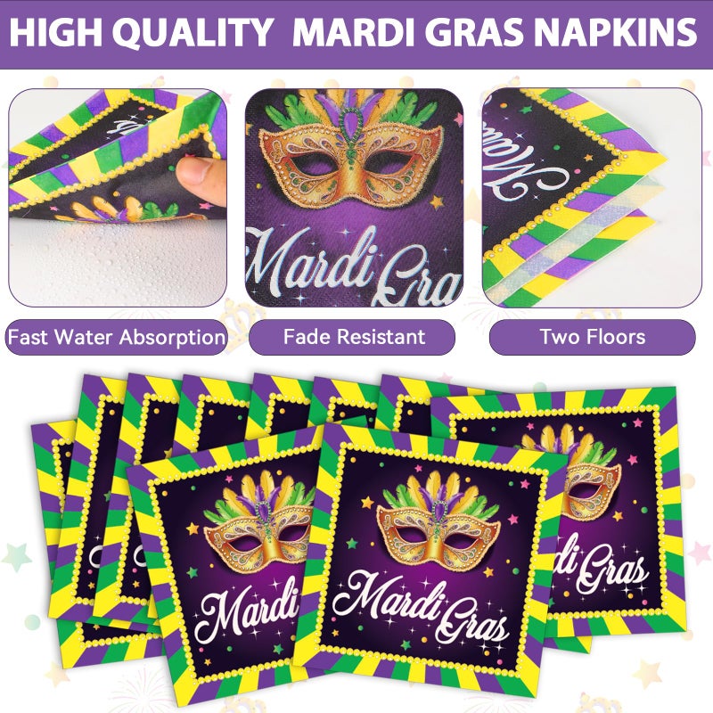 OBUSATT 96Pcs Mardi Gras Party Supplies Mardi Gras Paper Plates Napkins Forks Colorful Mardi Gras Decorations Dinnerware Disposable Party Favors Mardi Gras Party Decorations for Party Tableware Serves 24 - Image 4