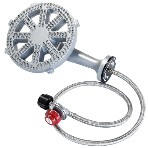 Veralune High-Pressure Cast-Iron Propane Burner Head Round Burner Head with 20 PSIG Adjustable Regulator, Hose & Brass Fittings for Turkey Fryer Burners, Outdoor Cooking, Camping - Image 1