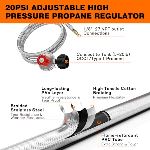 Veralune High-Pressure Cast-Iron Propane Burner Head Round Burner Head with 20 PSIG Adjustable Regulator, Hose & Brass Fittings for Turkey Fryer Burners, Outdoor Cooking, Camping - Image 5