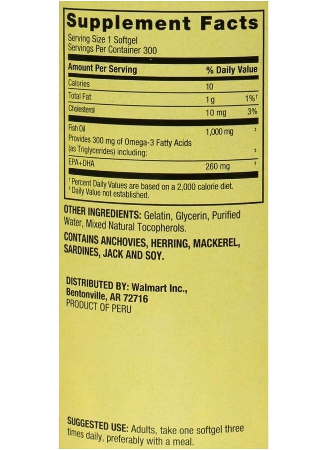 SPRING VALLEY - Fish Oil 1000 Mg Omega3 300 Mg Heart Health 300 Softgels - Image 1