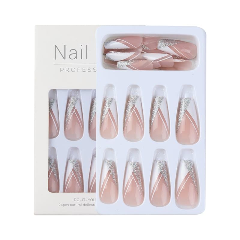 Coslifestore 72 Reusable Artificial Fake Nail Set| soft Square Shape Glossy| Matte Press On Nails| Lightweight & Long Lasting| Quick Fix For Festivals & Special Occasions (CHIC FRENCH) - Image 3