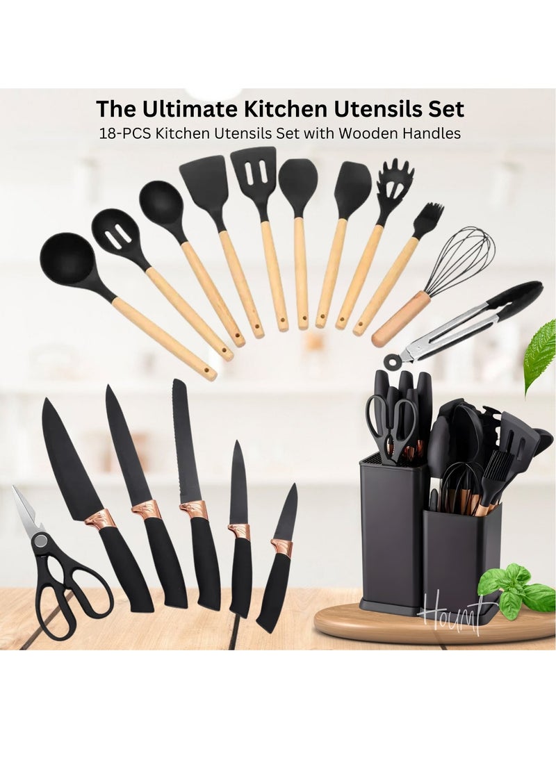 Houmt Silicone Cooking Utensil Set Silicone Kitchen Utensil Set-19 pcs Wooden Handles Utensils Tool for Nonstick Cookware Non Toxic Heat Resistant Kitchen Tools Set - Image 2