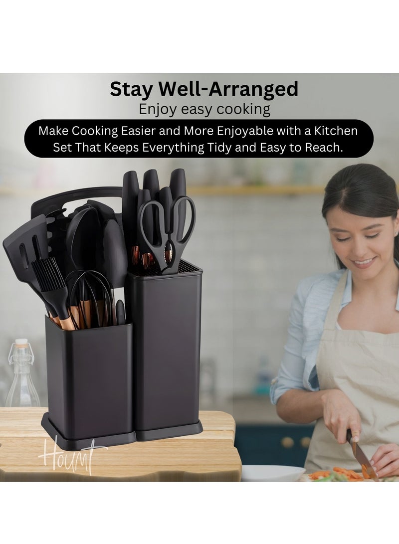 Houmt Silicone Cooking Utensil Set Silicone Kitchen Utensil Set-19 pcs Wooden Handles Utensils Tool for Nonstick Cookware Non Toxic Heat Resistant Kitchen Tools Set - Image 4