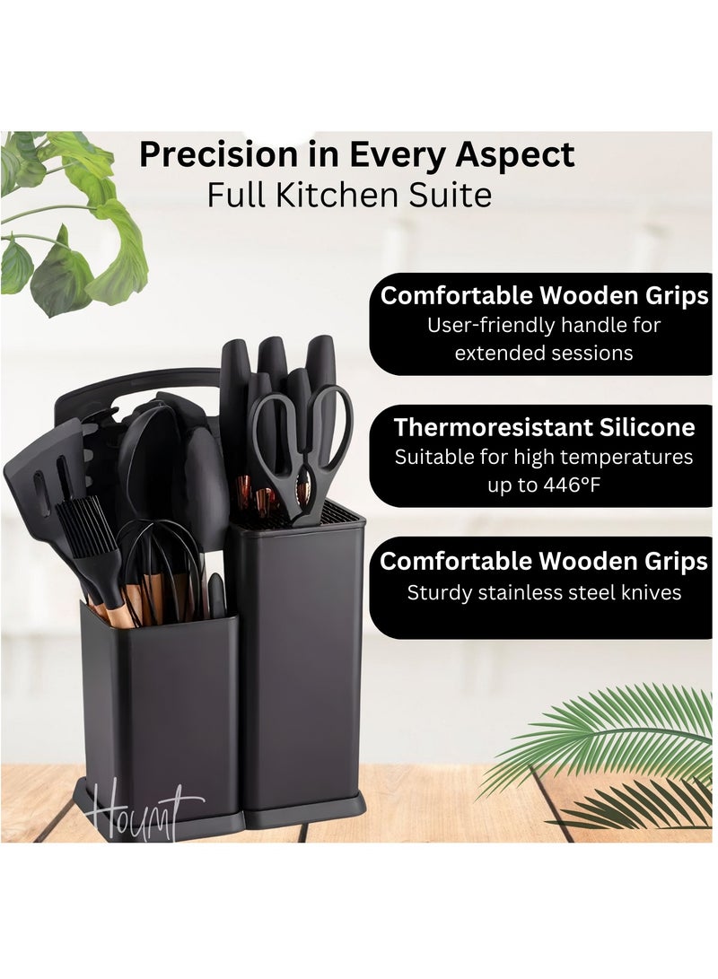 Houmt Silicone Cooking Utensil Set Silicone Kitchen Utensil Set-19 pcs Wooden Handles Utensils Tool for Nonstick Cookware Non Toxic Heat Resistant Kitchen Tools Set - Image 3