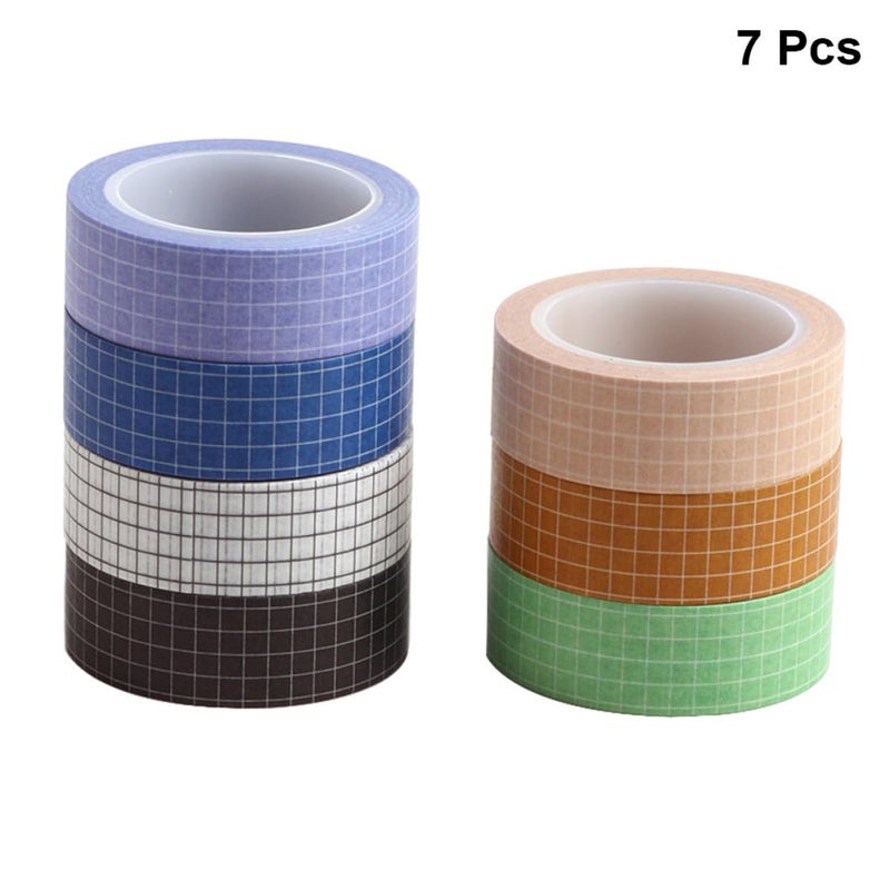 7pcs Grid Washi Masking Tape Set Mixed Colors for DIY Scrapbooking, Journals, Planners, and Decorative Wrapping Arts Crafts Random Color - Image 3