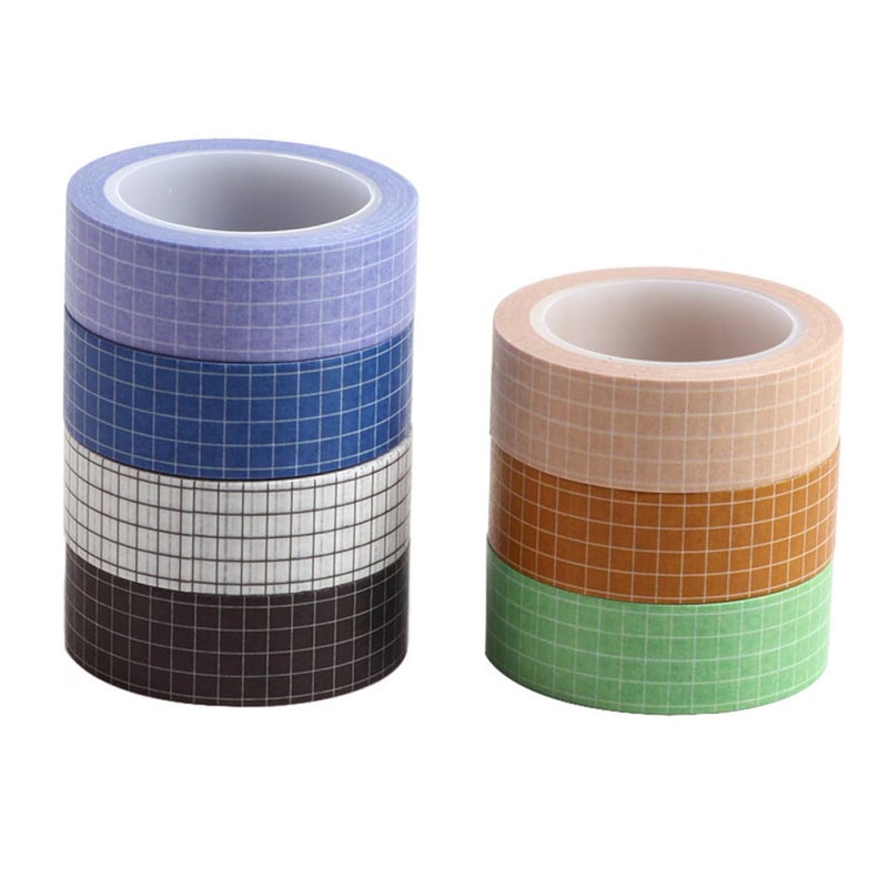 7pcs Grid Washi Masking Tape Set Mixed Colors for DIY Scrapbooking, Journals, Planners, and Decorative Wrapping Arts Crafts Random Color - Image 1