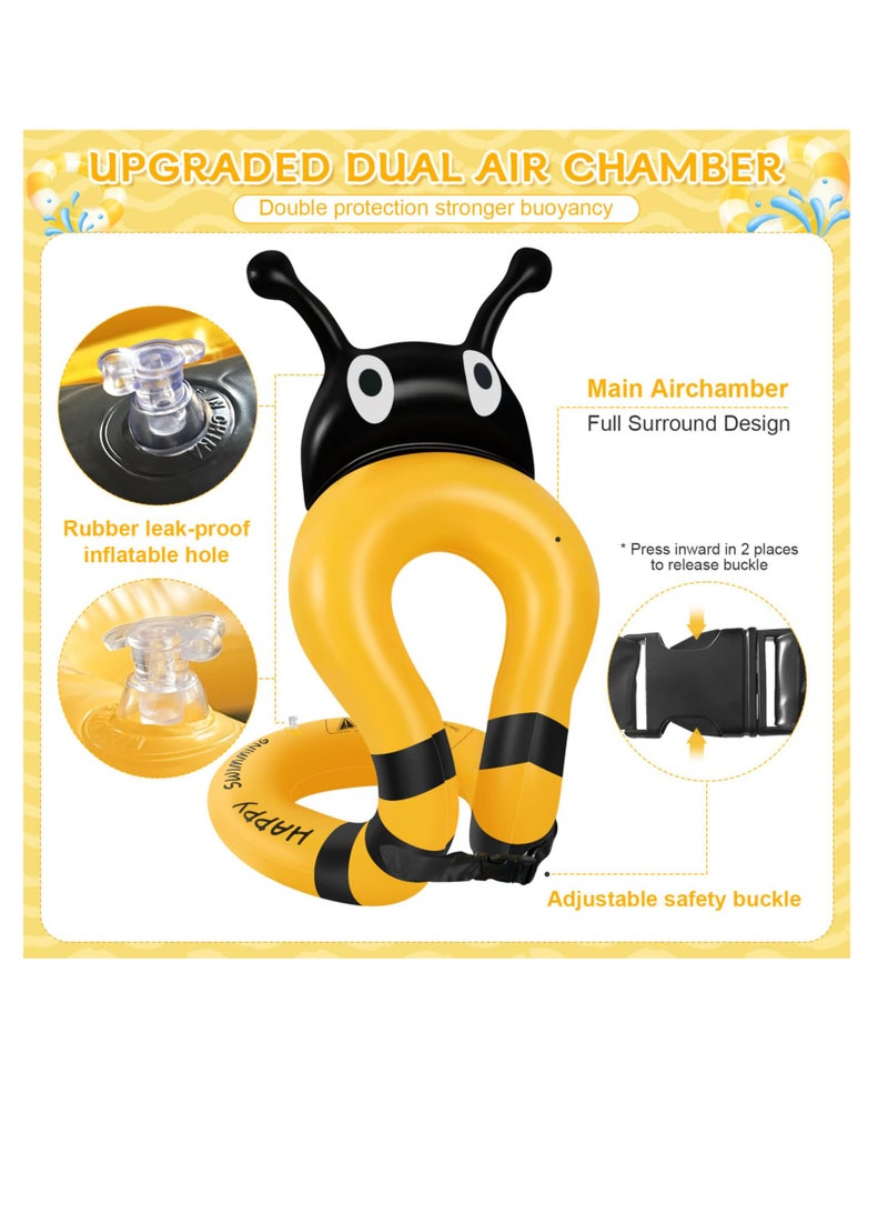 Excefore سترة سباحة للأطفال، نفخ عائمة سترة بحوض السباحة مع مشبك أمان قابل للتعديل، سترة سباحة، سترة سباحة قابلة للنفخ، أذرع أمان للسباحة للأطفال من 30-70 رطل، أصفر - Image 2