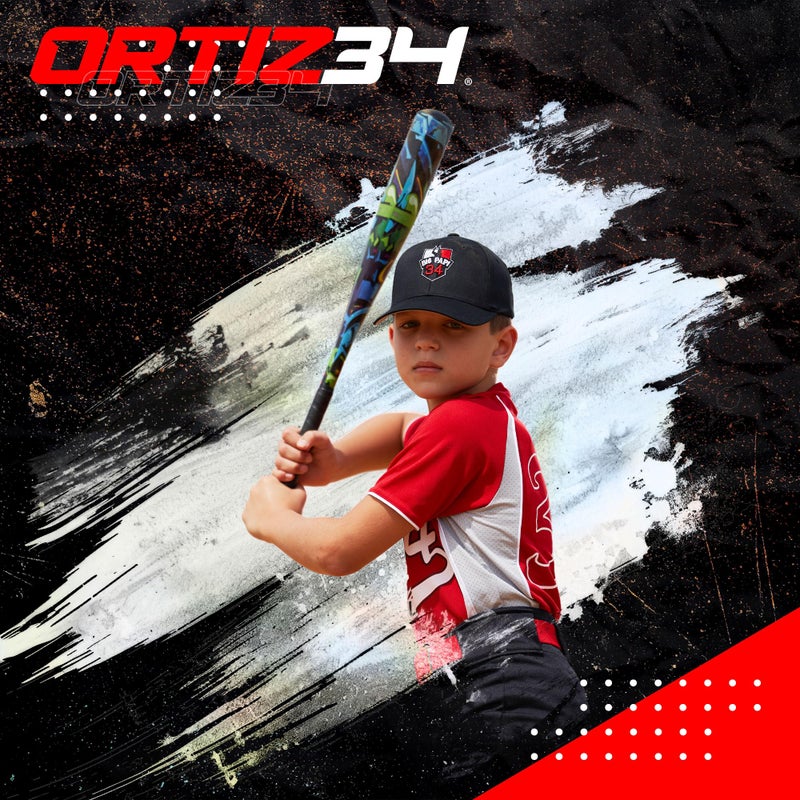 Ortiz34 طقم كرة البيسبول للأطفال Ortiz34 هومرون - مضرب بيسبول ألمنيوم 3 في 1 ديفيد أورتيز، كرة بيسبول، وقفاز بيسبول للشباب (مصنوع للأطفال) (أحمر/أزرق) - Image 4
