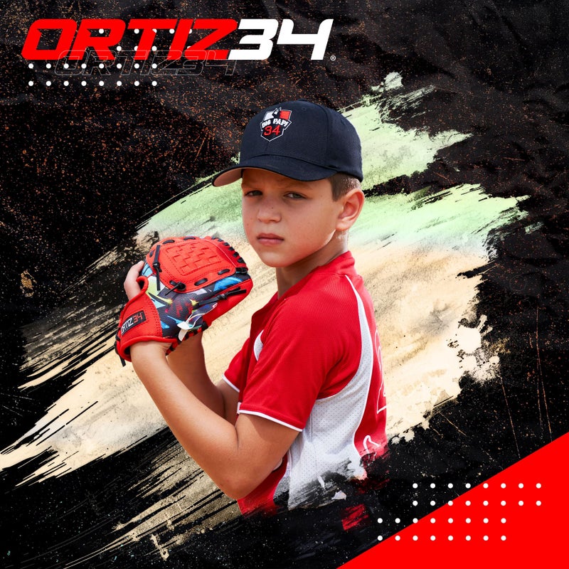 Ortiz34 طقم كرة البيسبول للأطفال Ortiz34 هومرون - مضرب بيسبول ألمنيوم 3 في 1 ديفيد أورتيز، كرة بيسبول، وقفاز بيسبول للشباب (مصنوع للأطفال) (أحمر/أزرق) - Image 2