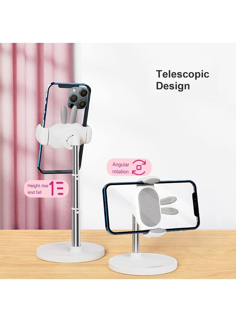 SOLARAE Cell Phone Stand, Bunny Phone Stand, Angle Height Adjustable Cell Phone Stand for Desk, Height Angle Adjustable Phone Holder, Compatible with iPhone, iPad, All Phones (White) - Image 2