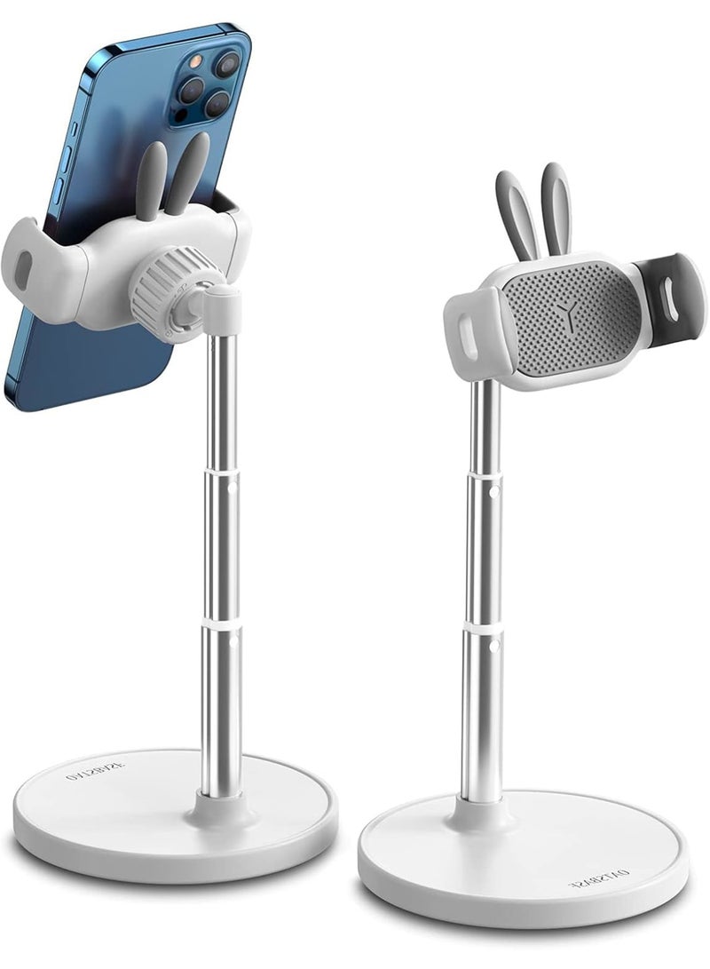SOLARAE Cell Phone Stand, Bunny Phone Stand, Angle Height Adjustable Cell Phone Stand for Desk, Height Angle Adjustable Phone Holder, Compatible with iPhone, iPad, All Phones (White) - Image 1