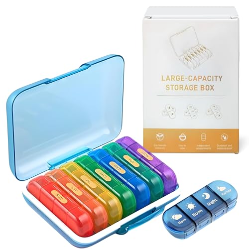 OCEANEVO 4 Times a Day, Weekly Medicine Storage Organizer box for Home and Travel, 7 days Pill Organizer Box for Vitamins, Tablet & Supplements - Multi Color - 4 Compartments - 1 Year Warranty - Image 1