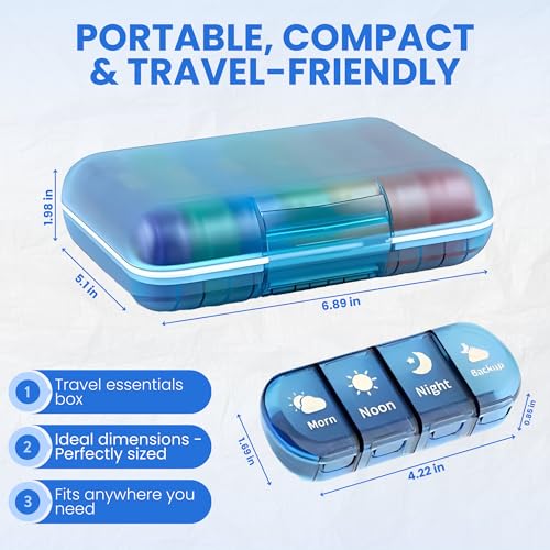 OCEANEVO 4 Times a Day, Weekly Medicine Storage Organizer box for Home and Travel, 7 days Pill Organizer Box for Vitamins, Tablet & Supplements - Multi Color - 4 Compartments - 1 Year Warranty - Image 3