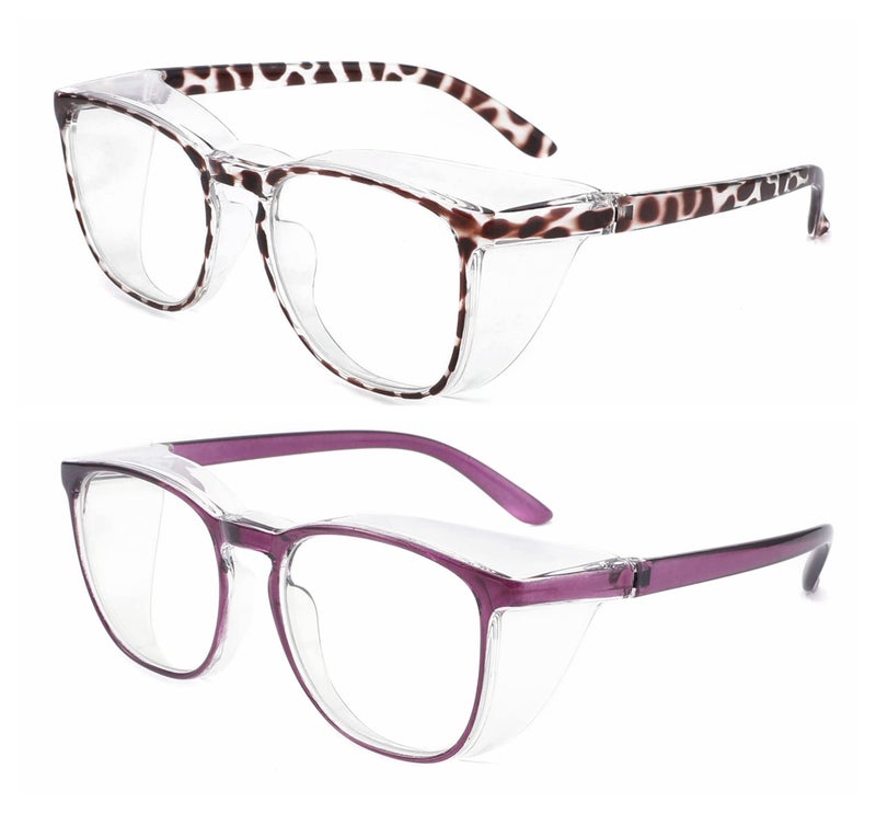 Alsenor Safety Glasses Anti Fog Goggles Protective Eyewear Blue Light Blocking Anti Dust UV Protection Glasses For Men Women (2 Pack(new-leopard+new-purple)) - Image 2