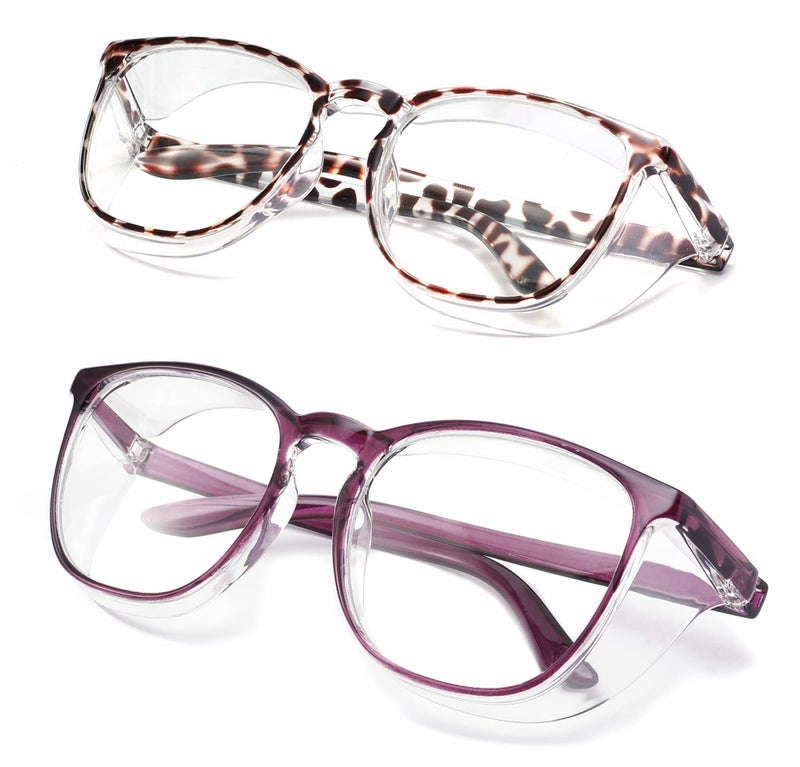 Alsenor Safety Glasses Anti Fog Goggles Protective Eyewear Blue Light Blocking Anti Dust UV Protection Glasses For Men Women (2 Pack(new-leopard+new-purple)) - Image 1
