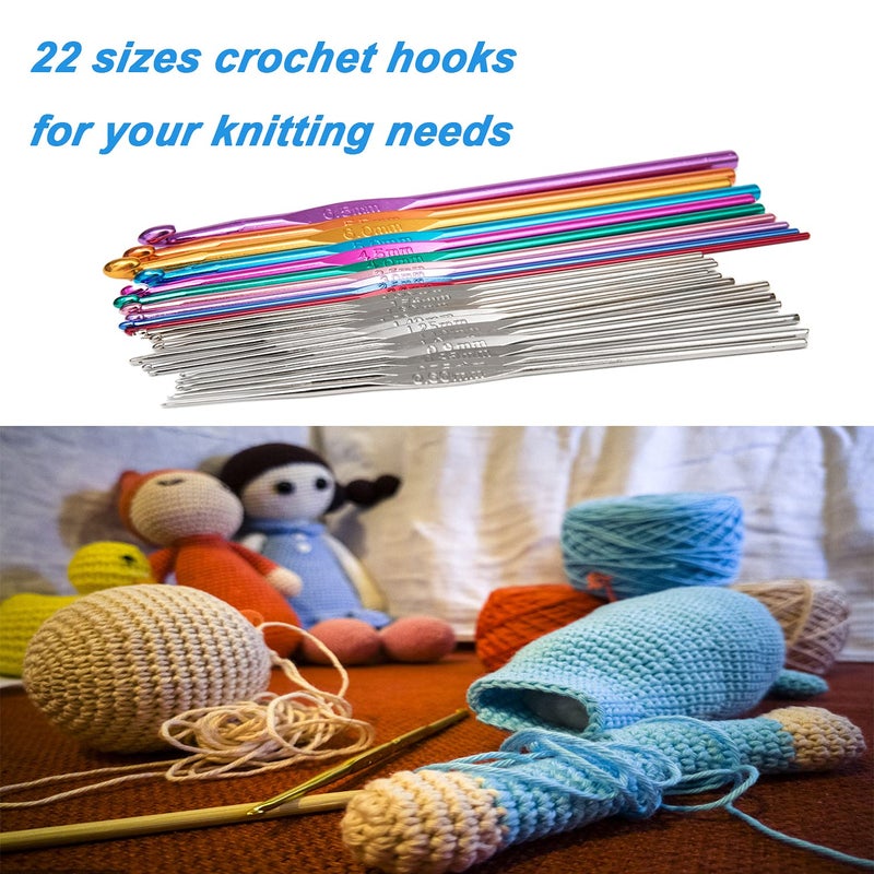 BetyBedy 22Pcs Crochet Hooks Set, BetyBedy Aluminum Handle Knitting Needles, Multicolor Crochet Needles for Yarn Craft, 0.6~6.5mm - Image 5