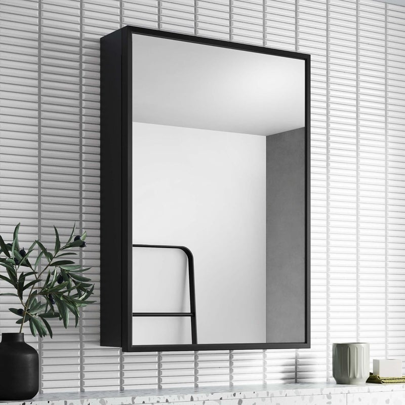 plantex Plantex HeavyDuty Stainless Steel Bathroom Organiser with MirrorBathroom Mirror CabinetMirror Cabinet for Wash BasinMirror with Storage 14x20 InchBlack  - Image 1