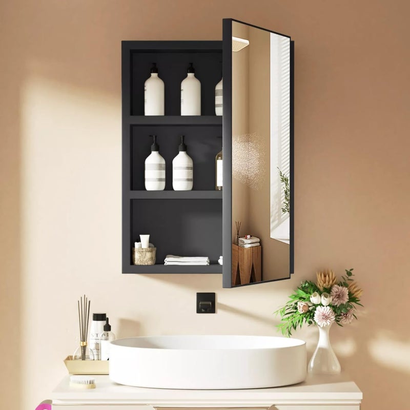 plantex Plantex HeavyDuty Stainless Steel Bathroom Organiser with MirrorBathroom Mirror CabinetMirror Cabinet for Wash BasinMirror with Storage 14x20 InchBlack  - Image 5