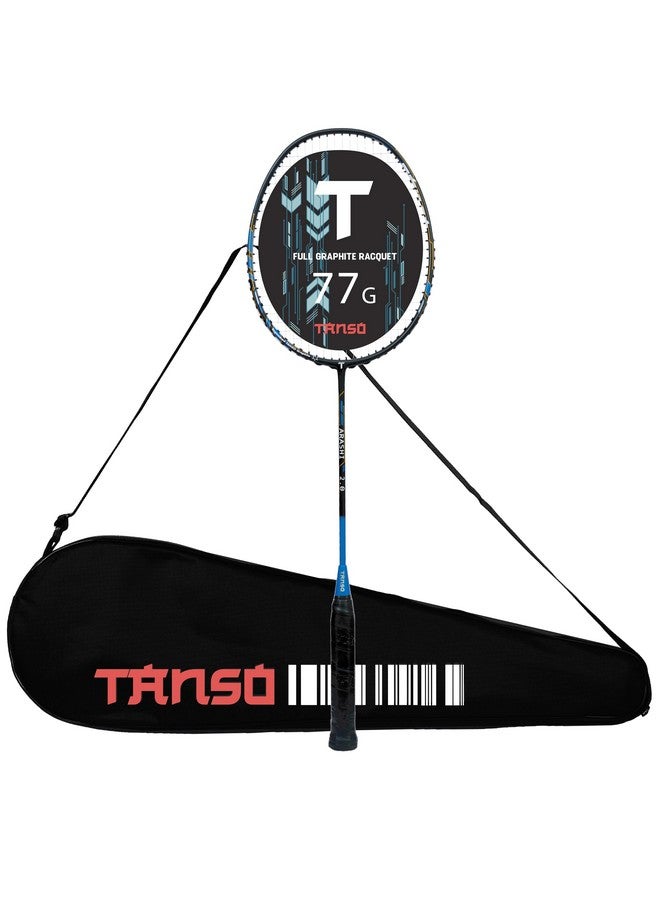 TANSO Arashi 2.0 Full Graphite Ultra Light Weight Carbon Fibre Strung Badminton Racket with Free Full Racquet Cover (77 Grams, 32 Lbs Tension, Strung with Premium Strings) (Blue) - Image 1