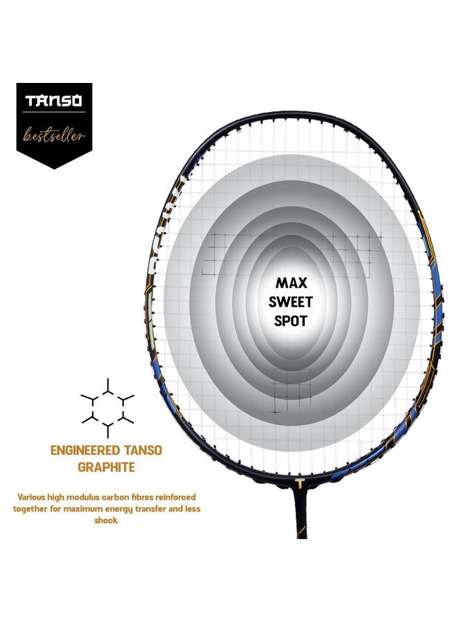 TANSO Arashi 2.0 Full Graphite Ultra Light Weight Carbon Fibre Strung Badminton Racket with Free Full Racquet Cover (77 Grams, 32 Lbs Tension, Strung with Premium Strings) (Blue) - Image 4
