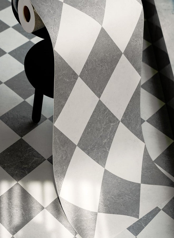 auxua Peel and Stick Floor Tile, Grey Checked Pattern Continuous Vinyl Roll Flooring - 15.7'' x 19.68 ft Roll Covers 25.83 sq. ft, Effortless Alignment, Seamless Look Design for Bathroom, Kitchen - Image 1