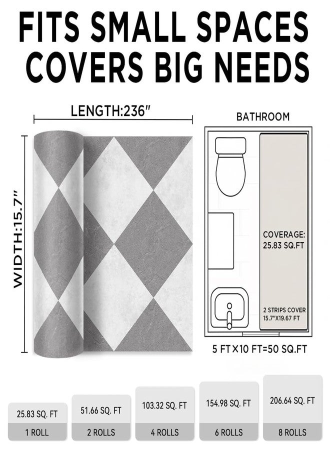 auxua Peel and Stick Floor Tile, Grey Checked Pattern Continuous Vinyl Roll Flooring - 15.7'' x 19.68 ft Roll Covers 25.83 sq. ft, Effortless Alignment, Seamless Look Design for Bathroom, Kitchen - Image 3