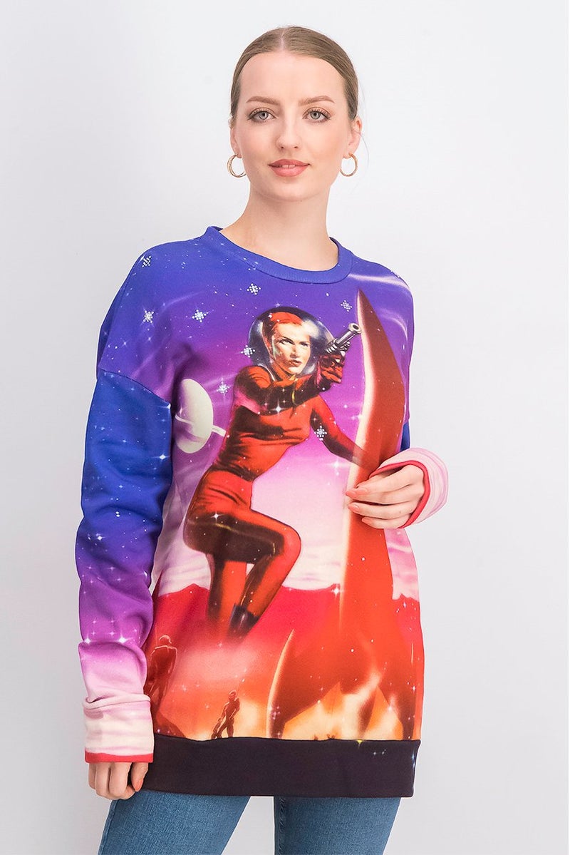 PINKO سويت شيرت نسائي بياقة دائرية بطباعة جرافيك، متعدد الألوان - Image 1