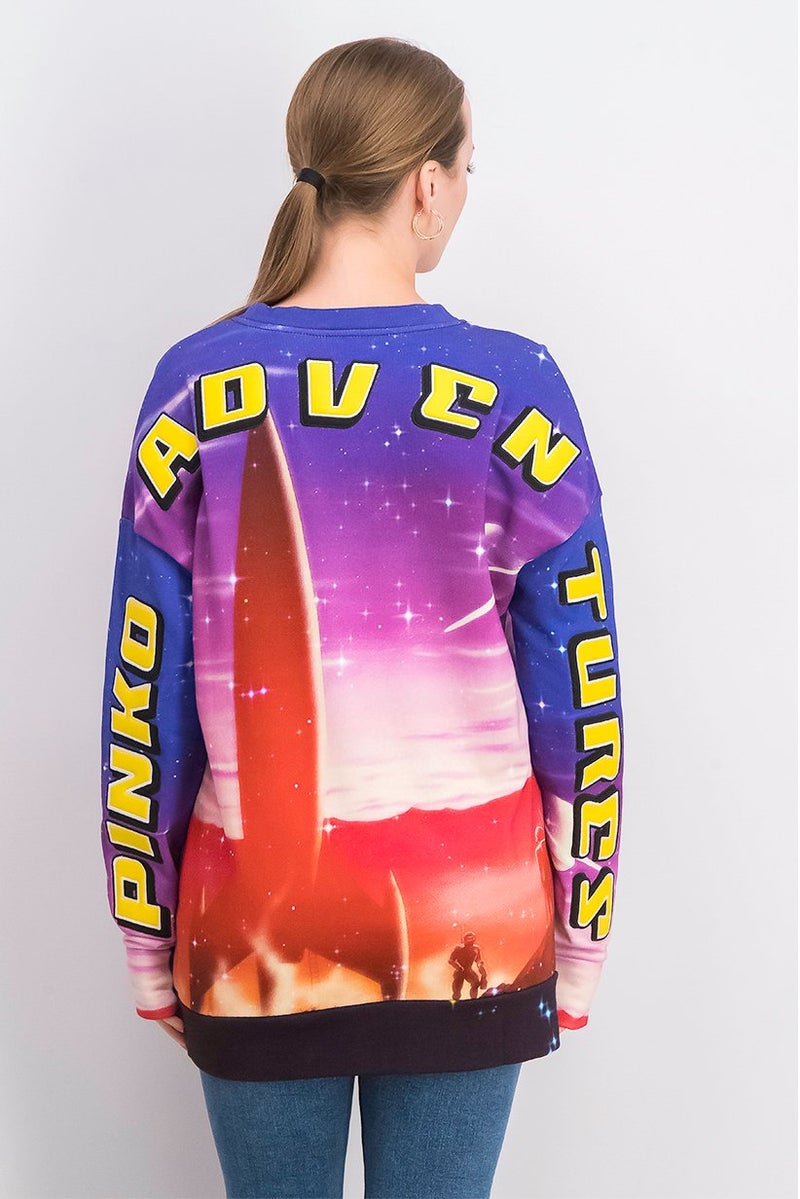 PINKO سويت شيرت نسائي بياقة دائرية بطباعة جرافيك، متعدد الألوان - Image 3