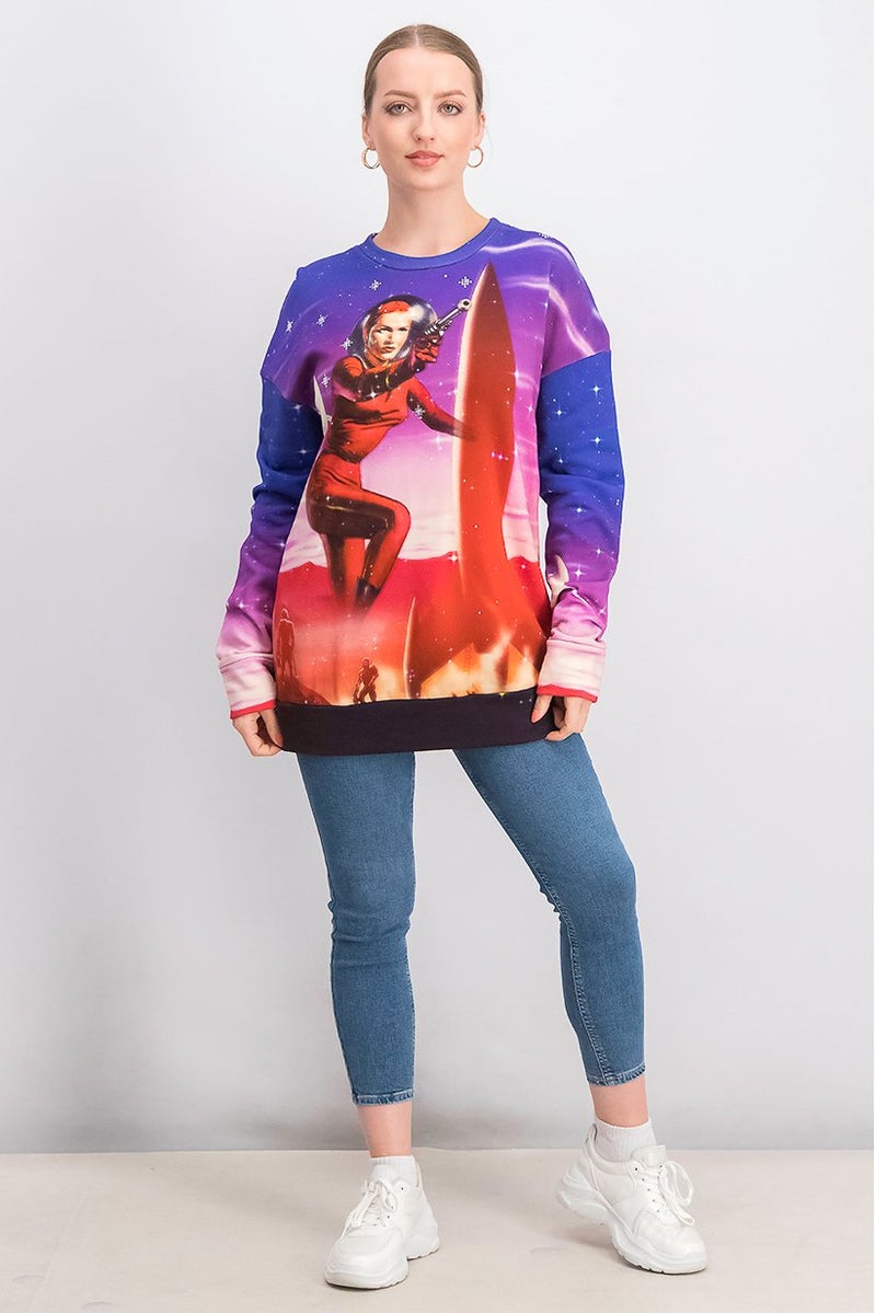 PINKO سويت شيرت نسائي بياقة دائرية بطباعة جرافيك، متعدد الألوان - Image 2