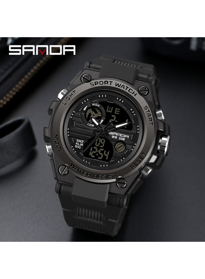 Sanda Men's Watch, Sports Watch For Students, Teenagers, Middle And High School Students, Alarm Clock, Electronic Watch, Back-to Gift, 739 Black - Image 2