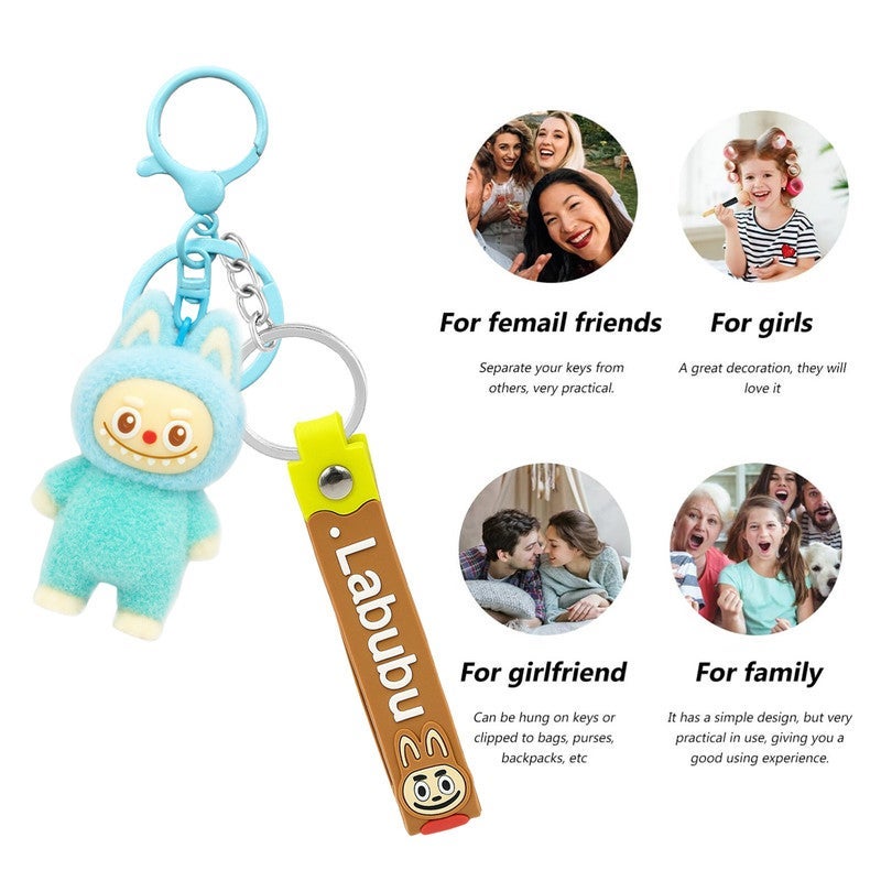 LABUBU Cartoon Character Keychain with Strap and 3D Figure – Soft PVC Key Ring for Keys, Bags, Backpacks and Car Accessories - Image 2