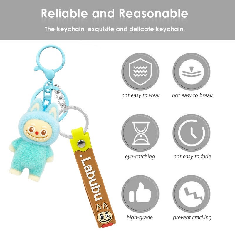 LABUBU Cartoon Character Keychain with Strap and 3D Figure – Soft PVC Key Ring for Keys, Bags, Backpacks and Car Accessories - Image 3