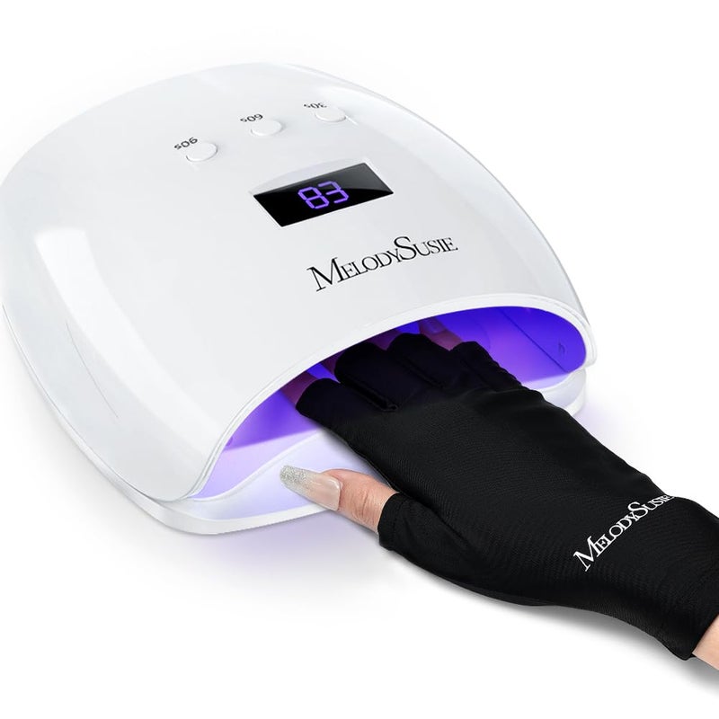 MelodySusie MelodySusie 54W UV LED Nail Lamp with UV Gloves Kit Professional Nail Light for Gel Nails Fast Curing with Auto Sensor  3 Timer Setting UPF50 Anti UV Glove for Nail Art Manicure Protection 
