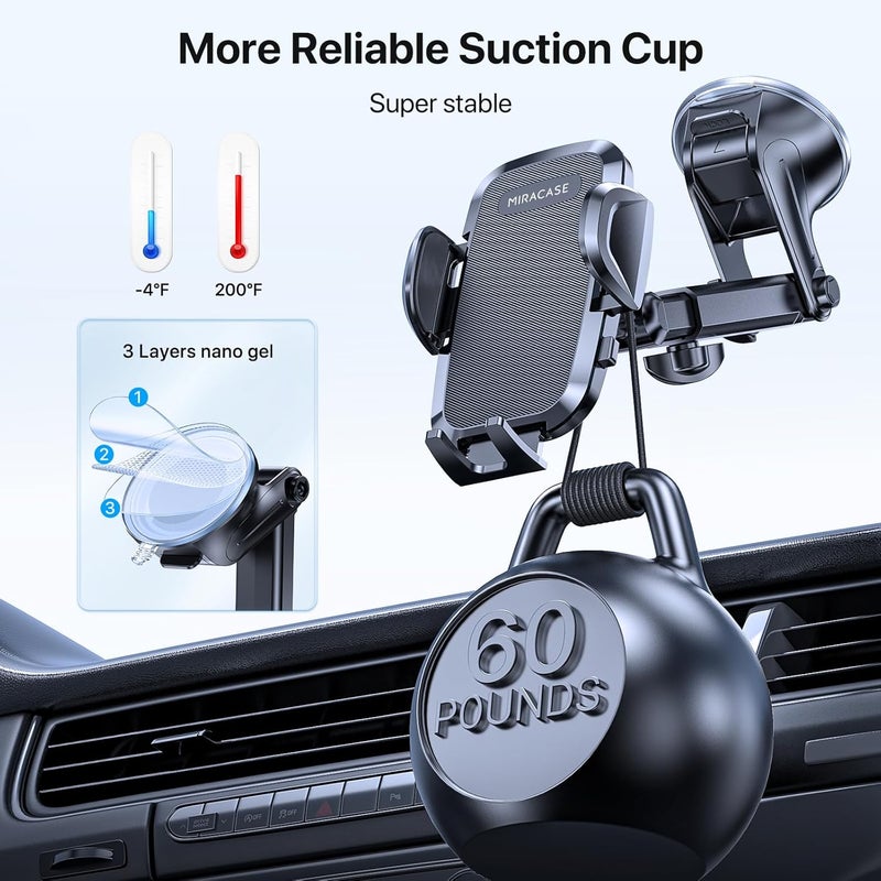 Miracase 4-in-1 Car Phone Holder with Powerful Suction Cup for Dashboard, Windshield, Air Vent, and Table - Compatible with 4.0''-7.2'' Smartphones - Image 3