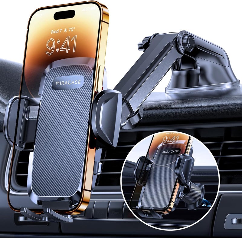 Miracase 4-in-1 Car Phone Holder with Powerful Suction Cup for Dashboard, Windshield, Air Vent, and Table - Compatible with 4.0''-7.2'' Smartphones - Image 1
