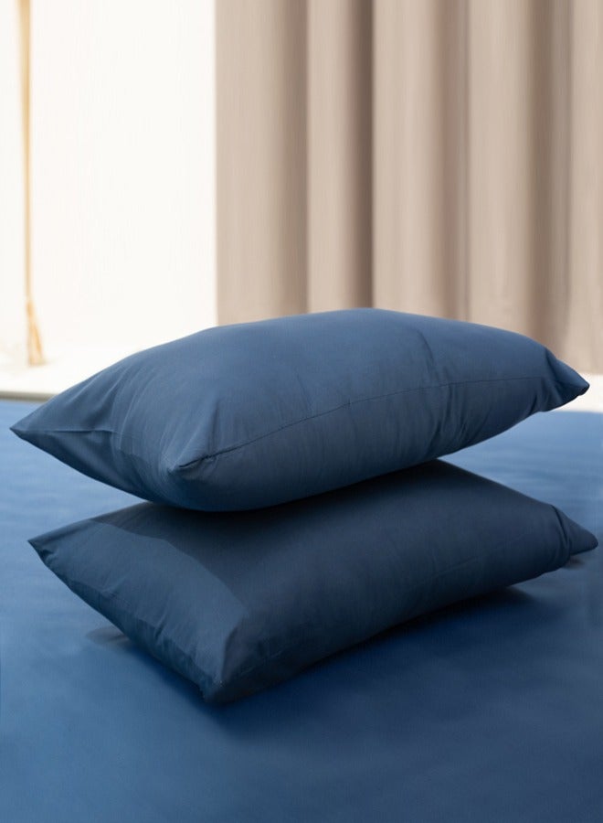 أميريكان لينين ملاءة سرير مزدوجة سادة مع 2 كيس وسادة 160 × 200 سم أزرق داكن - Image 4