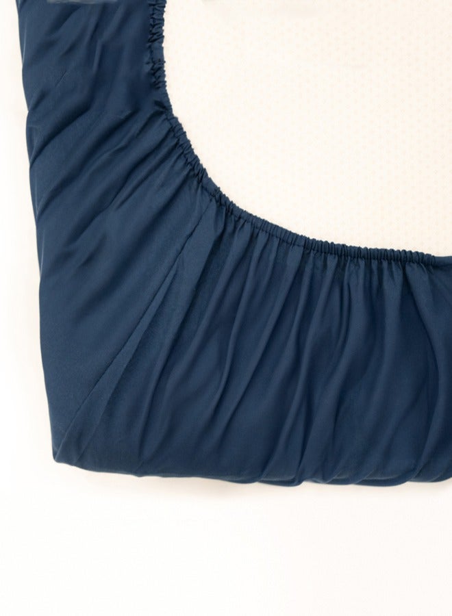 أميريكان لينين ملاءة سرير مزدوجة سادة مع 2 كيس وسادة 160 × 200 سم أزرق داكن - Image 3