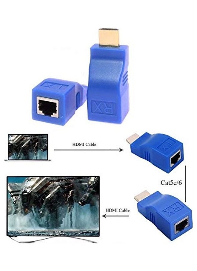 ELTRAZONE 2-Piece HDMI Extender Adapter Set – RJ45 Over Ethernet HDMI , Plug & Play Full HD 1080p Transmission via Cat5e/Cat6 Cable, No External Power Required, Compact & Durable Design, Blue – Ideal for HDTV, Projectors, Monitors, Long-Distance Setup  - Image 2