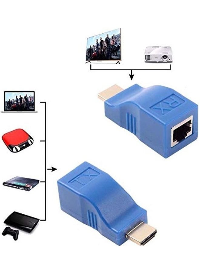 ELTRAZONE 2-Piece HDMI Extender Adapter Set – RJ45 Over Ethernet HDMI , Plug & Play Full HD 1080p Transmission via Cat5e/Cat6 Cable, No External Power Required, Compact & Durable Design, Blue – Ideal for HDTV, Projectors, Monitors, Long-Distance Setup  - Image 4