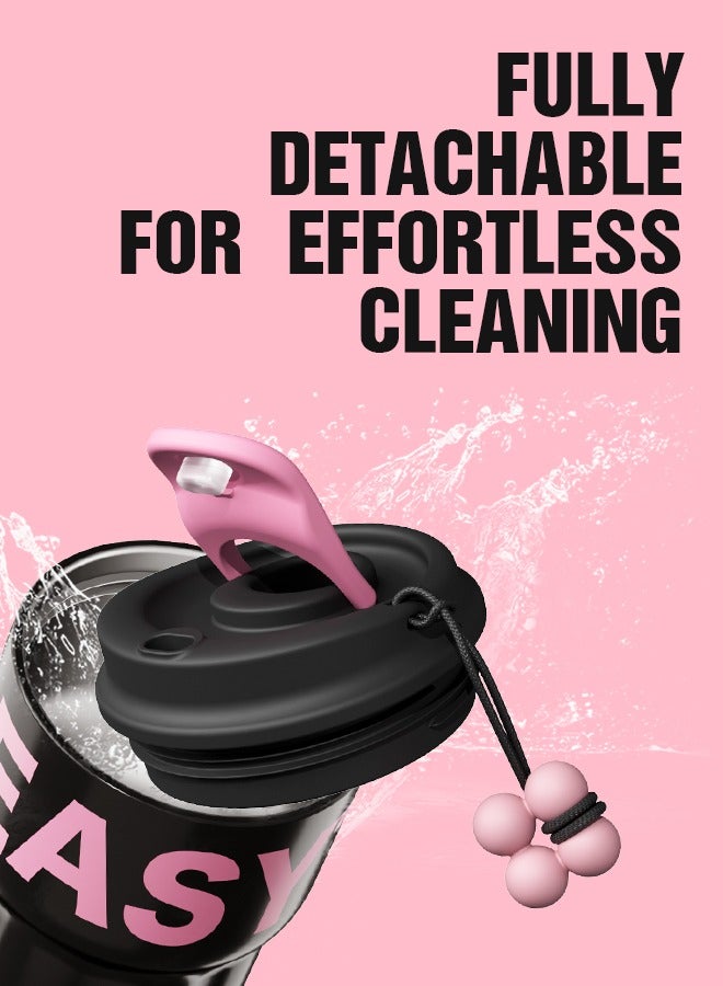 Goom Stainless Steel Tumbler, 18oz Tumbler with Lid and Straw, 18/10 Spill Proof Insulated Water Bottle with Flip Lid and Straw Mouth Rotary Lock, Black&Pink - Image 4